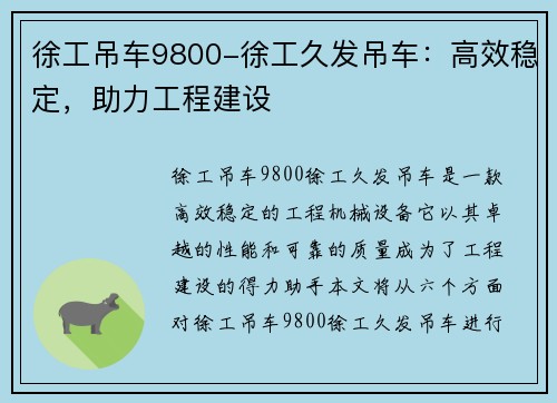 徐工吊车9800-徐工久发吊车：高效稳定，助力工程建设