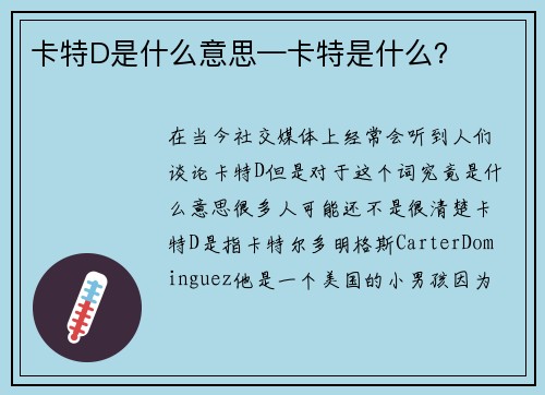 卡特D是什么意思—卡特是什么？